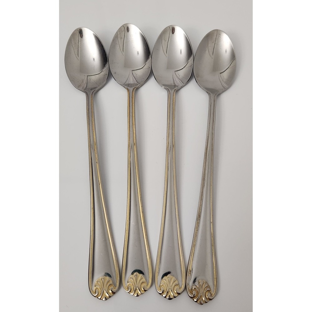 Cambridge Stainless Tea Spoons Gold Trim Shell‎ Tip (Set of 4) Flatware